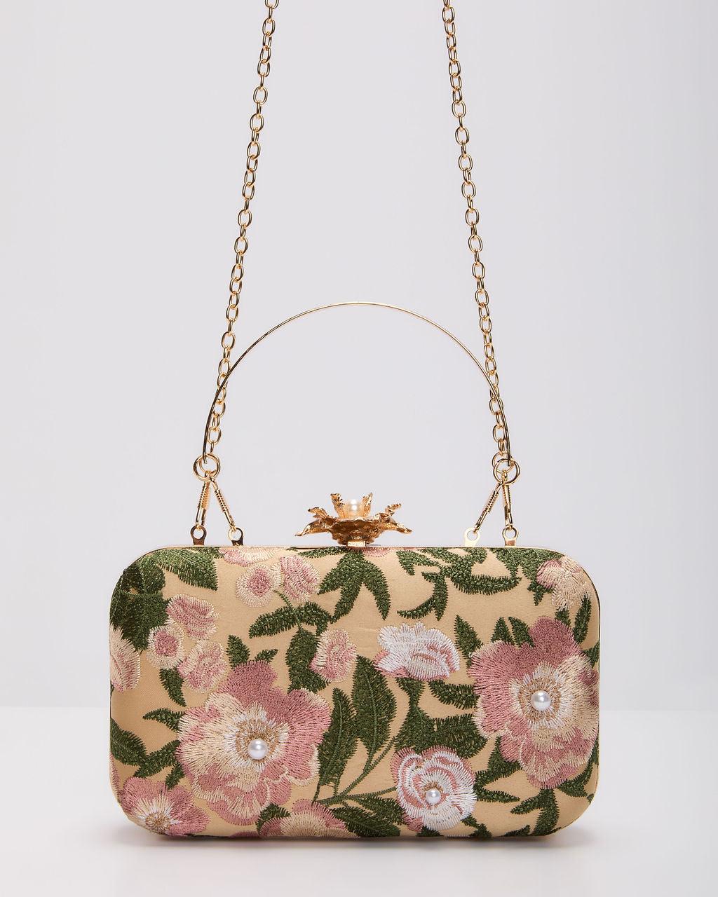 バッグ flower jacquard clutch bag Freesia Embroidered Hard Case Clutch – Velario store